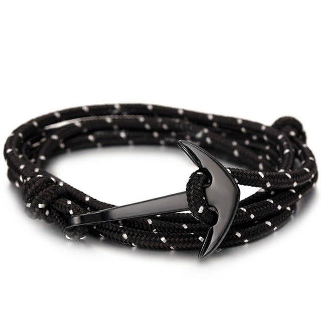 Black Anchor Bracelet Men's Charm Survival Rope Leather Chain Friendship Bracelet Men's Jewelry