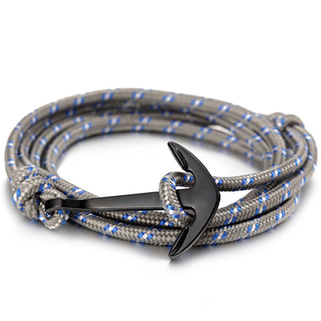 Black Anchor Bracelet Men's Charm Survival Rope Leather Chain Friendship Bracelet Men's Jewelry