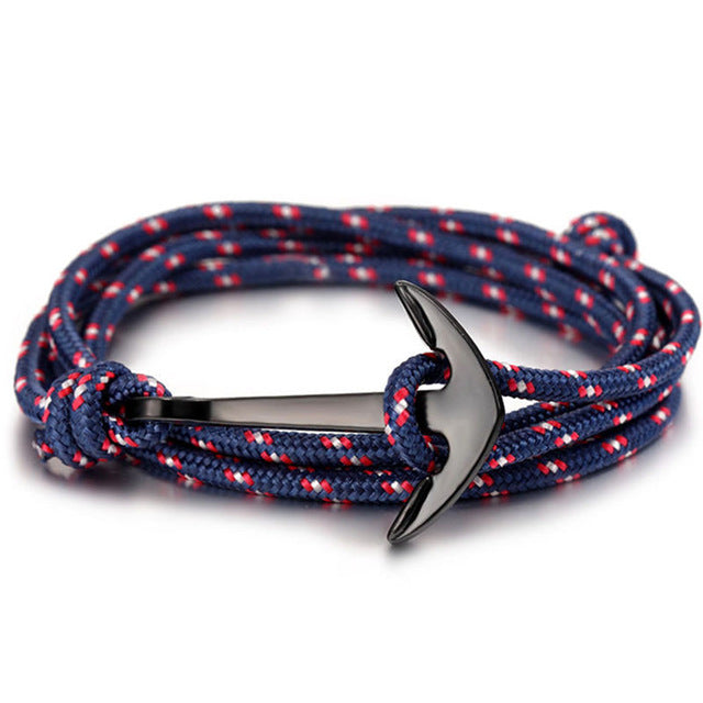 Black Anchor Bracelet Men's Charm Survival Rope Leather Chain Friendship Bracelet Men's Jewelry