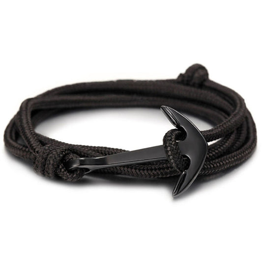 Black Anchor Bracelet Men's Charm Survival Rope Leather Chain Friendship Bracelet Men's Jewelry